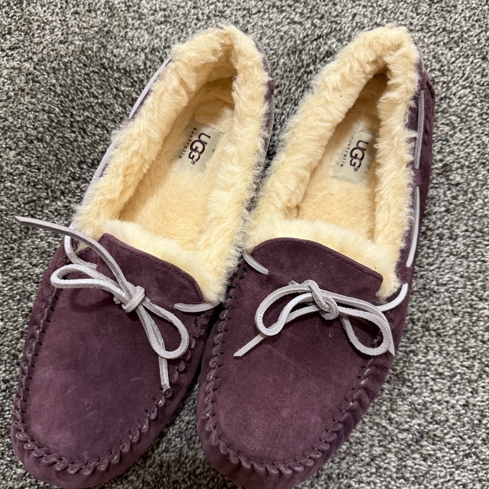 UGG Plum Suede Moccasins with Cream Lining